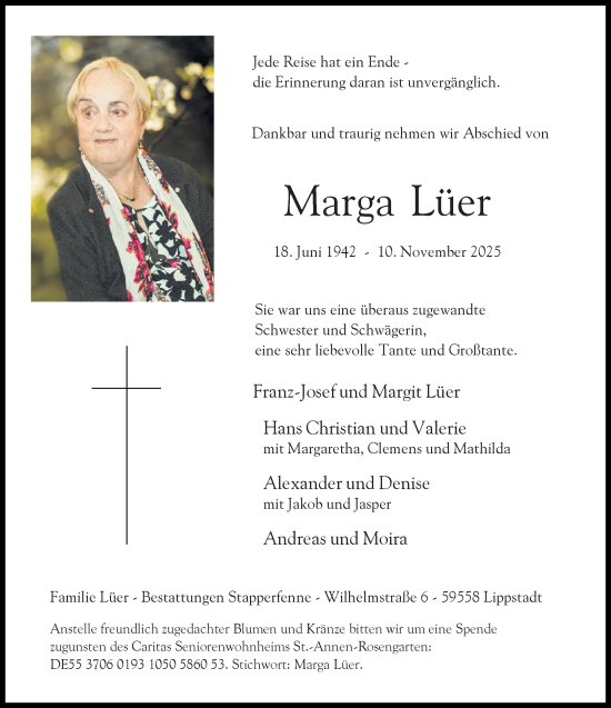Traueranzeige von Marga Lüer von Neue Westfälische und Westfalen-Blatt