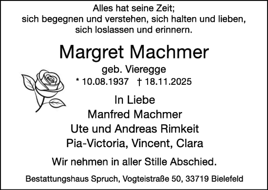 Traueranzeige von Margret Machmer von Neue Westfälische und Westfalen-Blatt