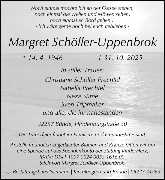 Traueranzeige von Margret Schöller-Uppenbrok von Neue Westfälische und Westfalen-Blatt