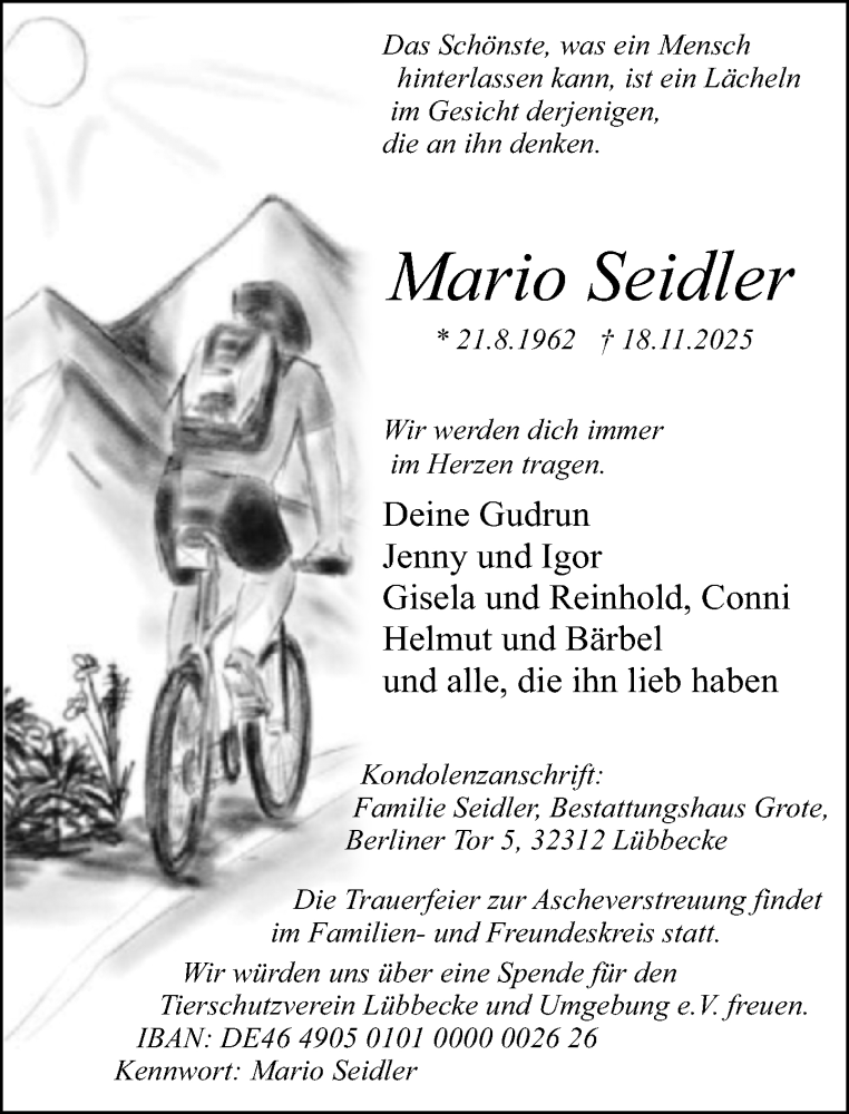  Traueranzeige für Mario Seidler vom 26.11.2025 aus Neue Westfälische und Westfalen-Blatt