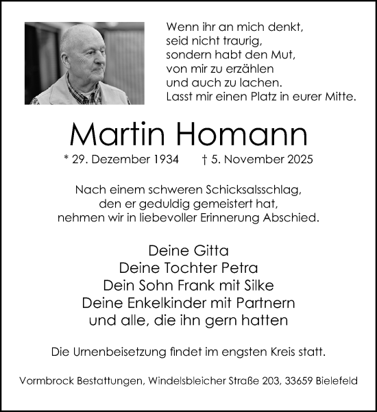 Traueranzeige von Martin Homann von Neue Westfälische und Westfalen-Blatt