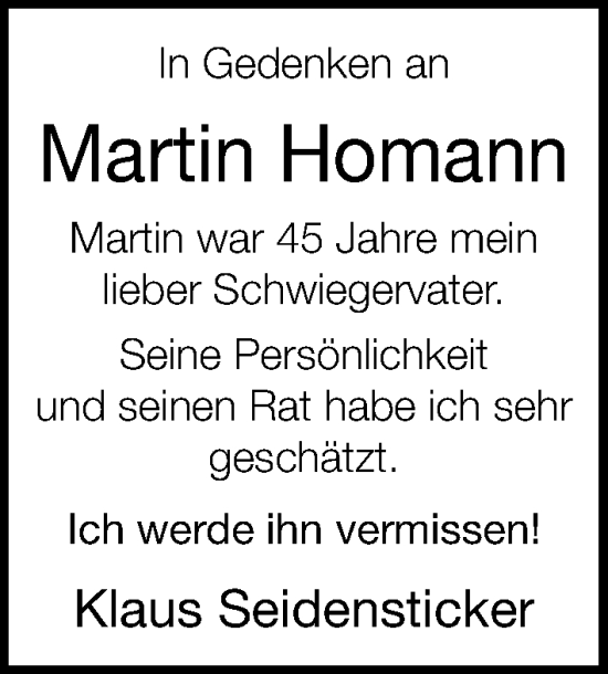 Traueranzeige von Martin Homann von Neue Westfälische und Westfalen-Blatt