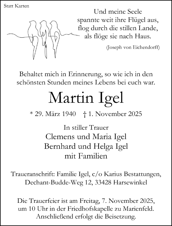 Traueranzeige von Martin Igel von Neue Westfälische und Westfalen-Blatt
