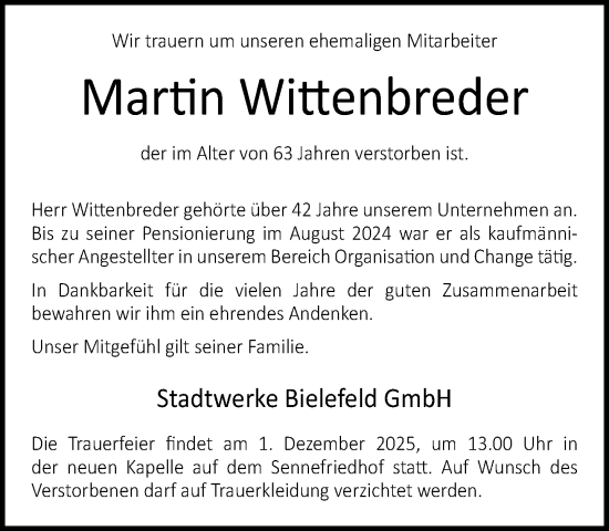Traueranzeige von Martin Wittenbreder von Neue Westfälische und Westfalen-Blatt