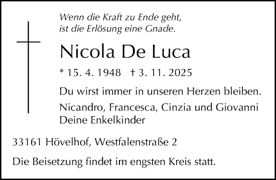 Traueranzeige von Nicola De Luca von Neue Westfälische und Westfalen-Blatt