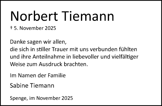 Traueranzeige von Norbert Tiemann von Neue Westfälische und Westfalen-Blatt