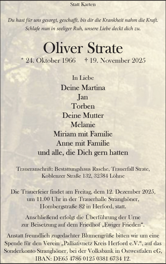 Traueranzeige von Oliver Strate von Neue Westfälische und Westfalen-Blatt
