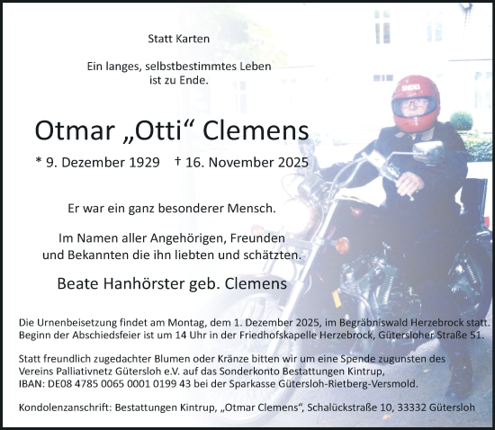 Traueranzeige von Otmar Clemens von Neue Westfälische und Westfalen-Blatt