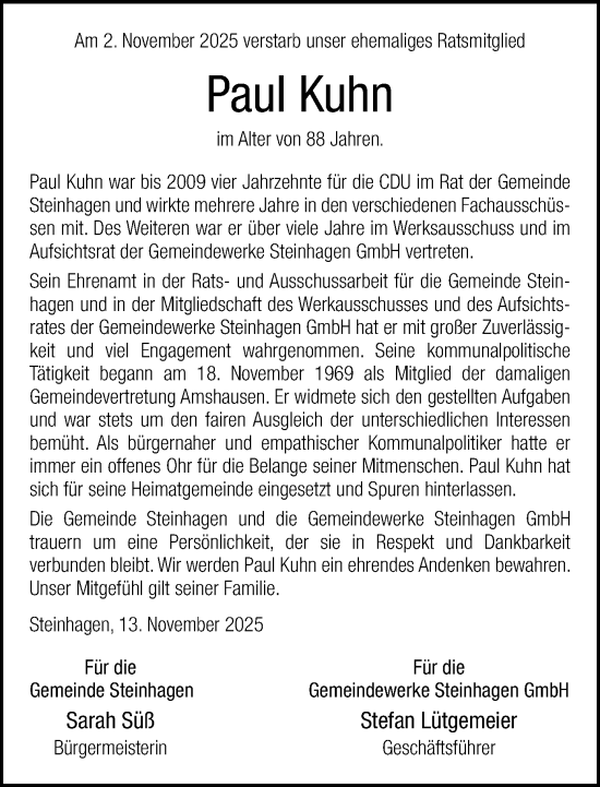 Traueranzeige von Paul Kuhn von Neue Westfälische und Westfalen-Blatt
