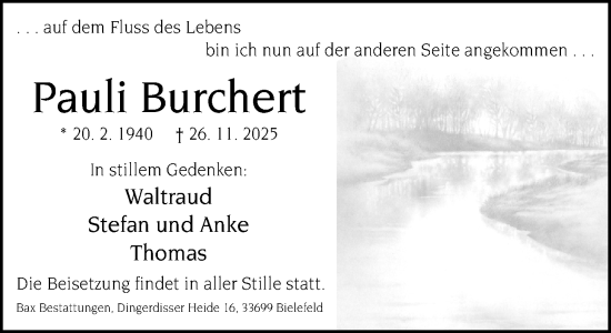 Traueranzeige von Pauli Burchert von Neue Westfälische und Westfalen-Blatt