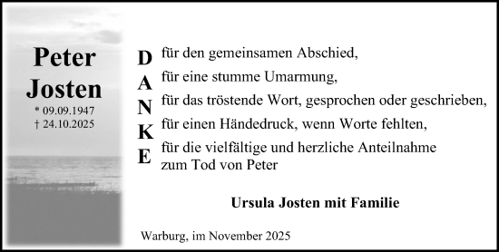 Traueranzeige von Peter Josten von Neue Westfälische und Westfalen-Blatt
