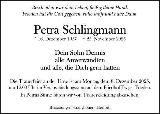 Traueranzeige von Petra Schlingmann von Neue Westfälische und Westfalen-Blatt