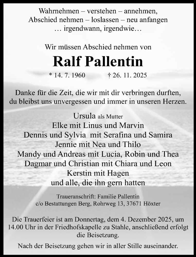  Traueranzeige für Ralf Pallentin vom 29.11.2025 aus Neue Westfälische und Westfalen-Blatt