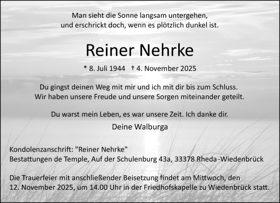 Traueranzeige von Reiner Nehrke von Neue Westfälische und Westfalen-Blatt