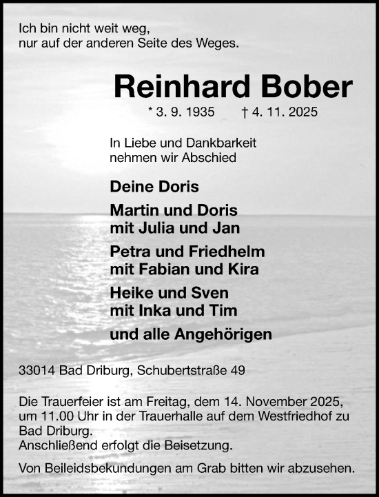 Traueranzeige von Reinhard Bober von Neue Westfälische und Westfalen-Blatt