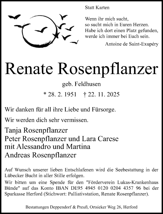Traueranzeige von Renate Rosenpflanzer von Neue Westfälische und Westfalen-Blatt