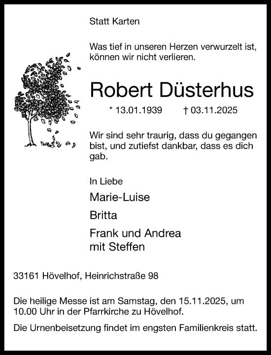Traueranzeige von Robert Düsterhus von Neue Westfälische und Westfalen-Blatt