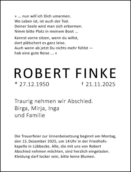 Traueranzeige von Robert Finke von Neue Westfälische und Westfalen-Blatt