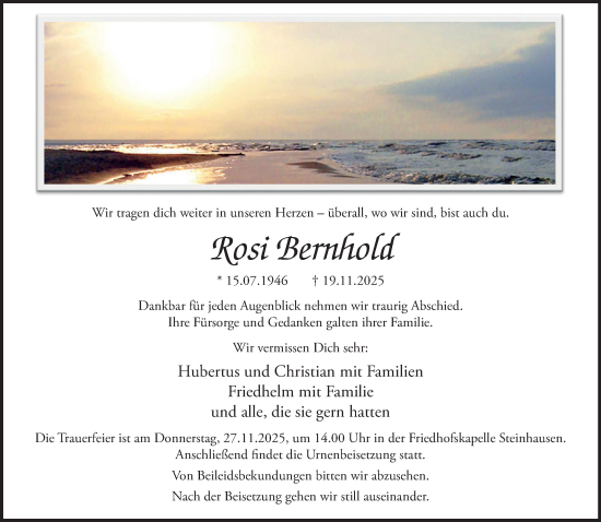 Traueranzeige von Rosi Bernhold von Neue Westfälische und Westfalen-Blatt
