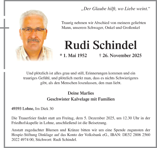 Traueranzeige von Rudi Schindel von Neue Westfälische und Westfalen-Blatt