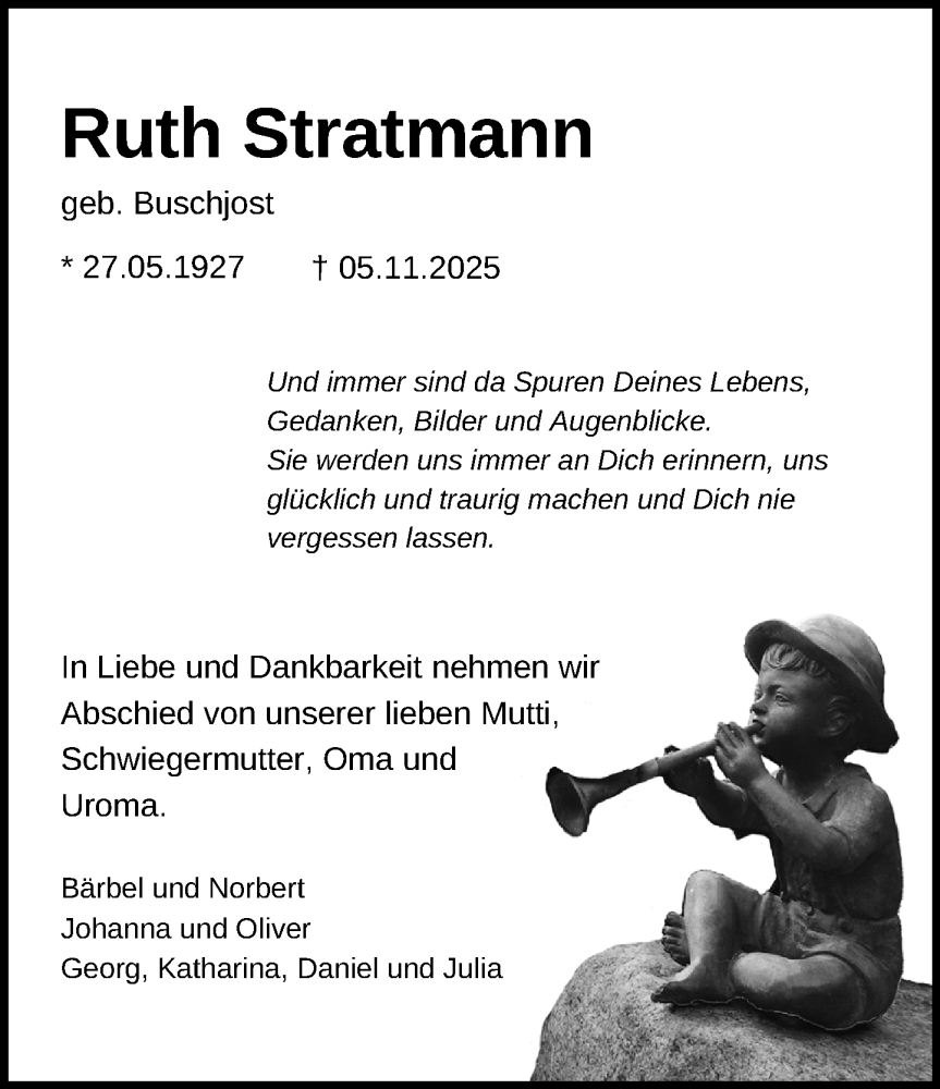  Traueranzeige für Ruth Stratmann vom 11.11.2025 aus Neue Westfälische und Westfalen-Blatt