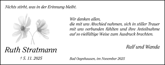 Traueranzeige von Ruth Stratmann von Neue Westfälische und Westfalen-Blatt