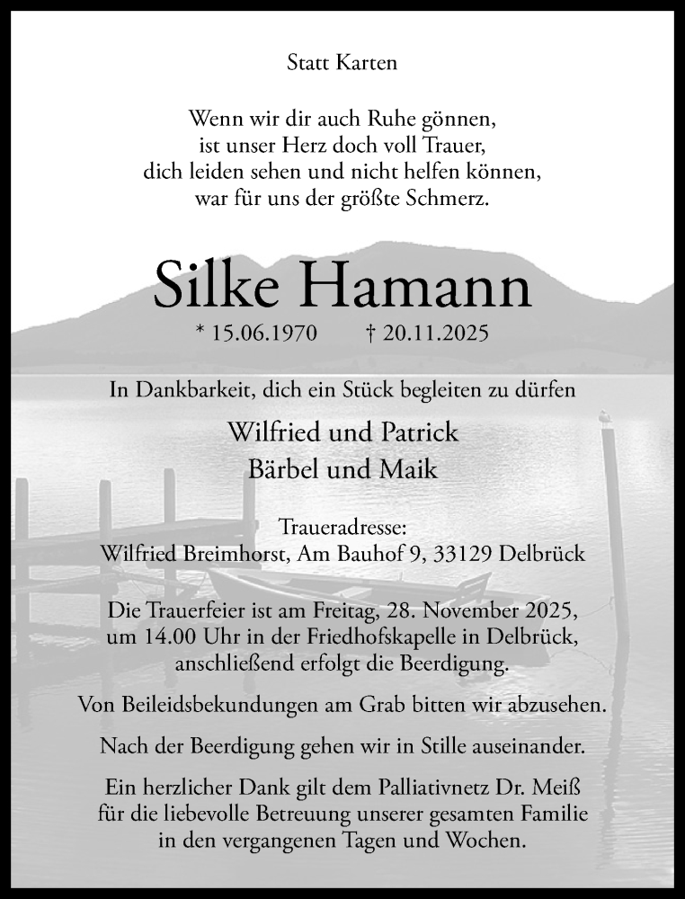  Traueranzeige für Silke Hamann vom 22.11.2025 aus Neue Westfälische und Westfalen-Blatt