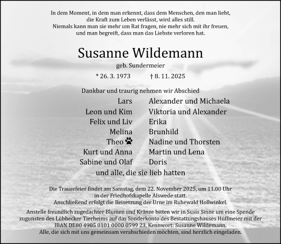 Traueranzeige von Susanne Wildemann von Neue Westfälische und Westfalen-Blatt