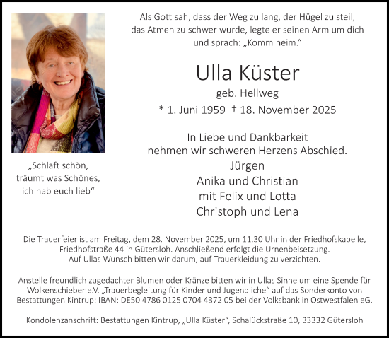 Traueranzeige von Ulla Küster von Neue Westfälische und Westfalen-Blatt