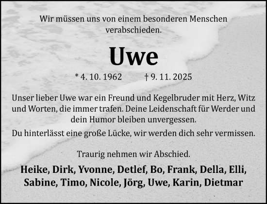 Traueranzeige von Uwe  von Neue Westfälische und Westfalen-Blatt