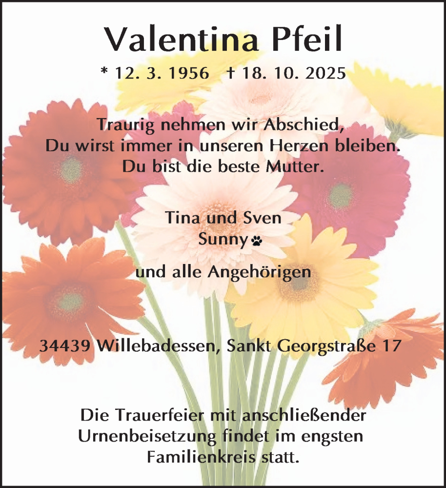  Traueranzeige für Valentina Pfeil vom 03.11.2025 aus Neue Westfälische und Westfalen-Blatt
