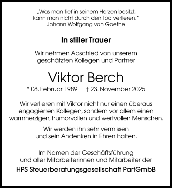 Traueranzeige von Viktor Berch von Neue Westfälische und Westfalen-Blatt
