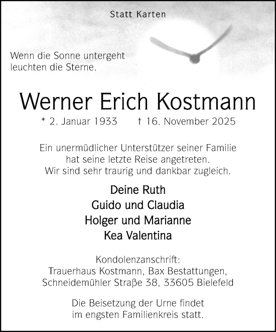 Traueranzeige von Werner Erich Kostmann von Neue Westfälische und Westfalen-Blatt