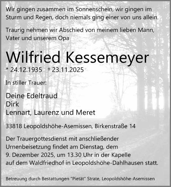 Traueranzeige von Wilfried Kessemeyer von Neue Westfälische und Westfalen-Blatt