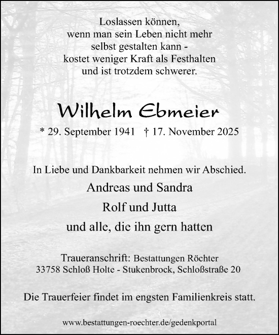 Traueranzeige von Wilhelm Ebmeier von Neue Westfälische und Westfalen-Blatt