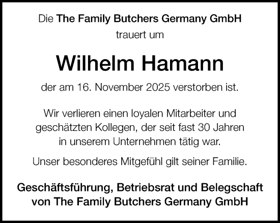 Traueranzeige von Wilhelm Hamann von Neue Westfälische und Westfalen-Blatt