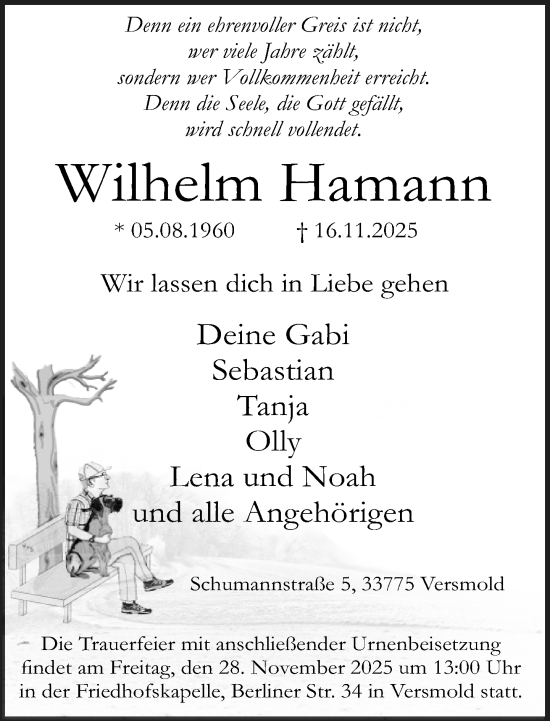 Traueranzeige von Wilhelm Hamann von Neue Westfälische und Westfalen-Blatt