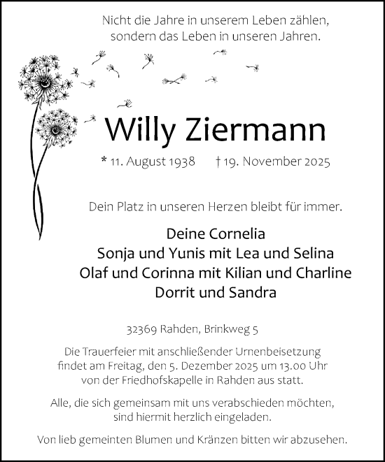 Traueranzeige von Willy Ziermann von Neue Westfälische und Westfalen-Blatt