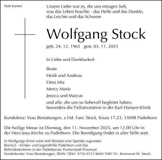 Traueranzeige von Wolfgang Stock von Neue Westfälische und Westfalen-Blatt