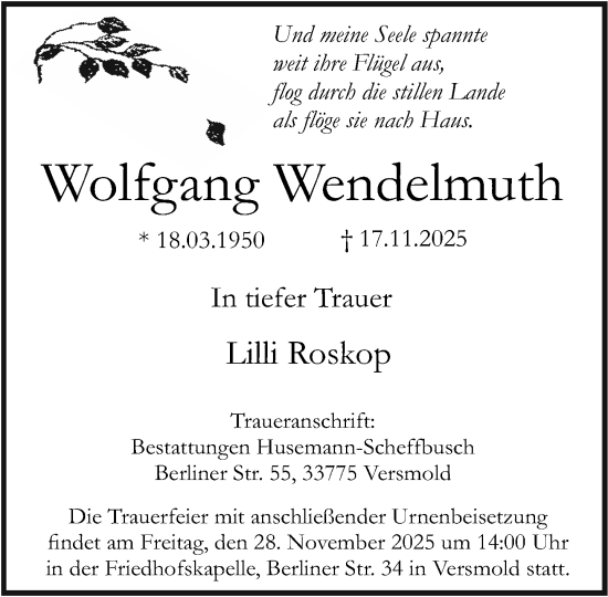 Traueranzeige von Wolfgang Wendelmuth von Neue Westfälische und Westfalen-Blatt