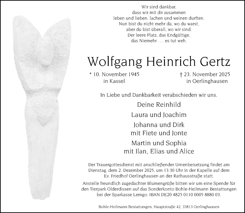  Traueranzeige für Wolfgang Heinrich Gertz vom 29.11.2025 aus Neue Westfälische und Westfalen-Blatt