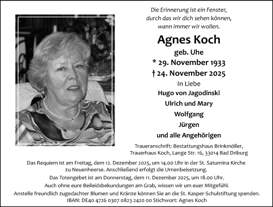 Traueranzeige von Agnes Koch von Neue Westfälische und Westfalen-Blatt