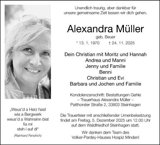 Traueranzeige von Alexandra Müller von Neue Westfälische und Westfalen-Blatt