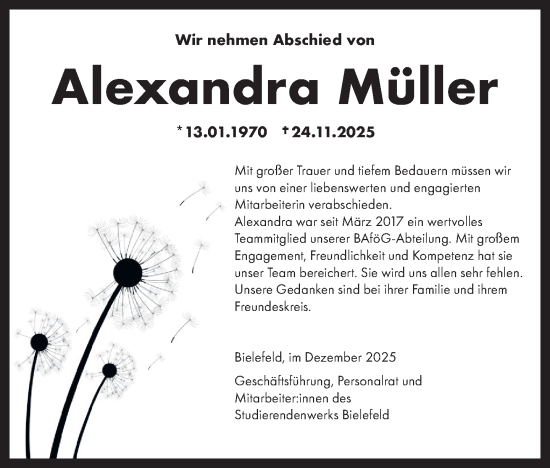 Traueranzeige von Alexandra Müller von Neue Westfälische und Westfalen-Blatt