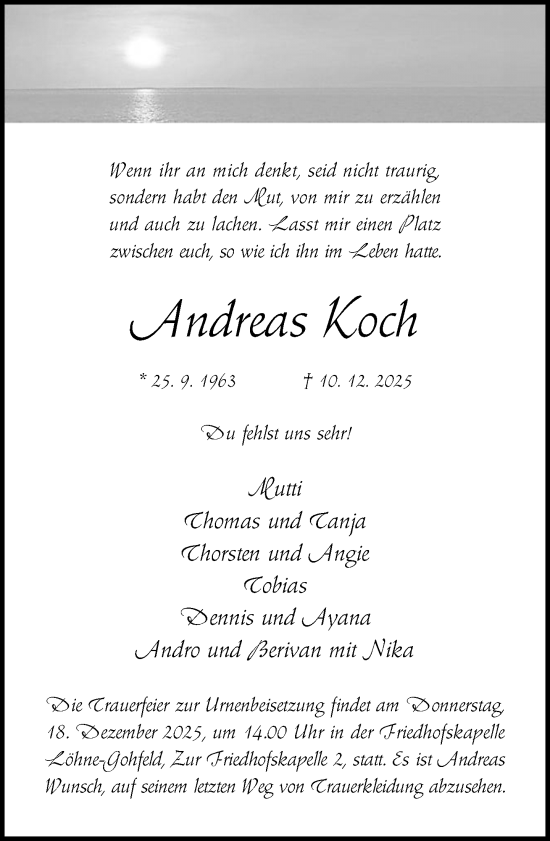 Traueranzeige von Andreas Koch von Neue Westfälische und Westfalen-Blatt