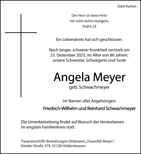 Traueranzeige von Angela Meyer von Neue Westfälische und Westfalen-Blatt