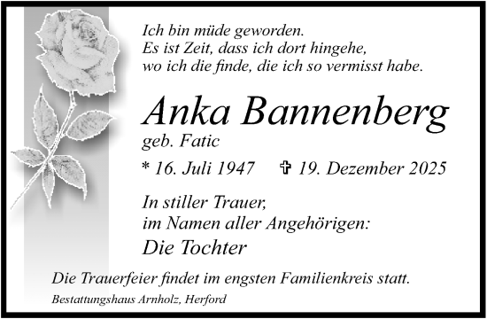 Traueranzeige von Anka Bannenberg von Neue Westfälische und Westfalen-Blatt