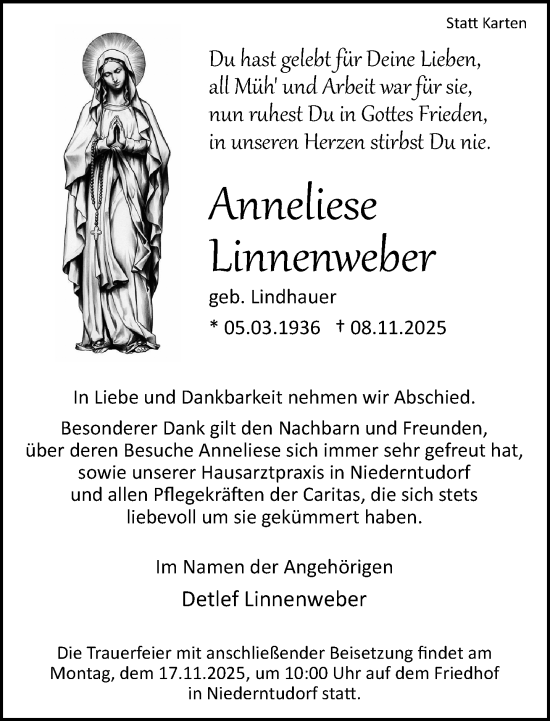 Traueranzeige von Anneliese Linnenweber von Neue Westfälische und Westfalen-Blatt