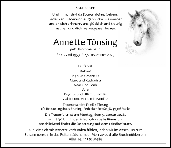 Traueranzeige von Annette Tönsing von Neue Westfälische und Westfalen-Blatt
