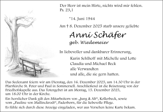 Traueranzeige von Anni Schäfer von Neue Westfälische und Westfalen-Blatt